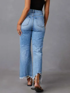 Bas de jeans sexy et décontractés à franges et taille haute en denim