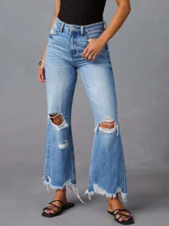 Bas de jeans sexy et décontractés à franges et taille haute en denim