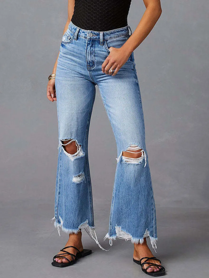 Bas de jeans sexy et décontractés à franges et taille haute en denim