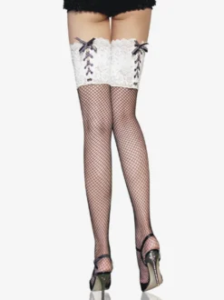 Bas et collants blancs bicolores transparents pour femmes montants jusqu'aux cuisses