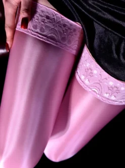 Bas et collants pour femmes chaussettes hautes noires transparentes en dentelle blanche