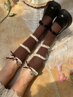 Bas gothique Lolita café marron accessoire polyester accessoires Lolita
