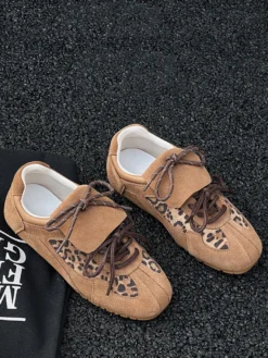 Baskets à bout rond en micro-suède kaki pour femmes chaussures décontractées