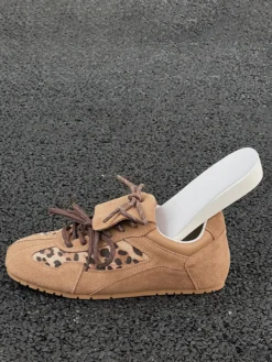 Baskets à bout rond en micro-suède kaki pour femmes chaussures décontractées