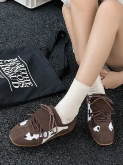 Baskets à bout rond en micro-suède kaki pour femmes chaussures décontractées
