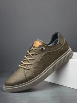 Baskets confortables en cuir à bout rond pour hommes