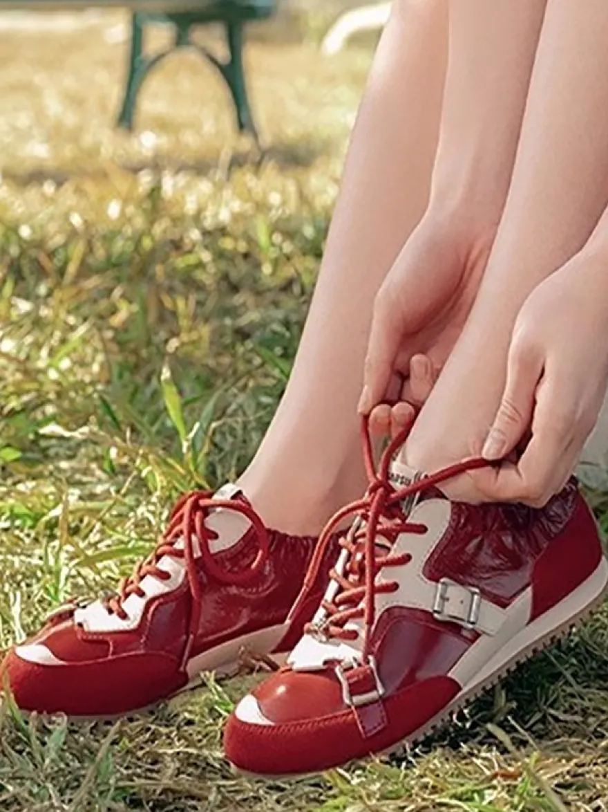 Baskets décontractées à lacets et bout rond pour femme chaussures de sport à boucle