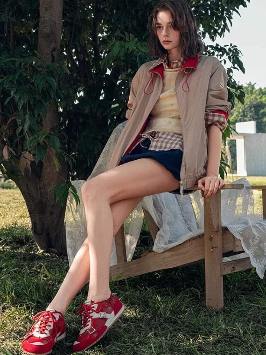 Baskets décontractées à lacets et bout rond pour femme chaussures de sport à boucle