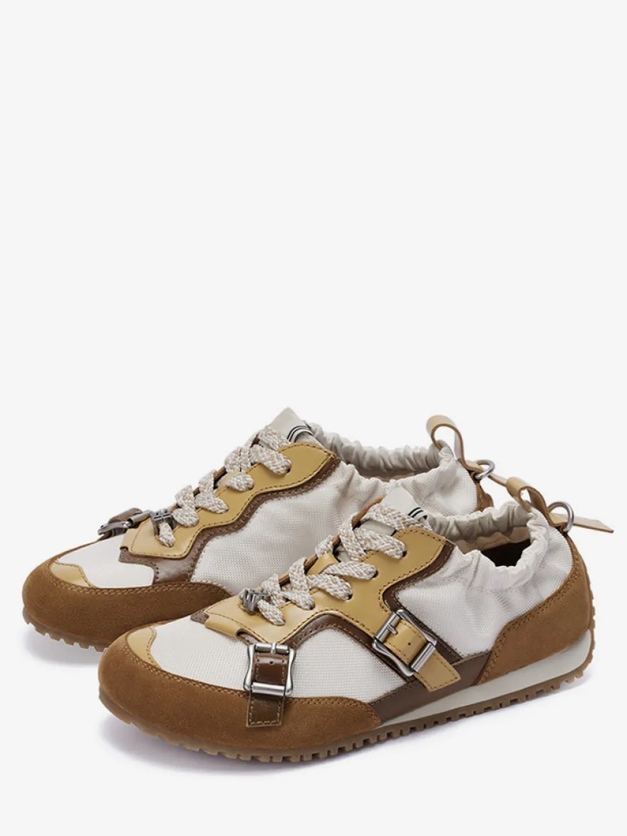 Baskets décontractées à lacets et bout rond pour femme chaussures de sport à boucle