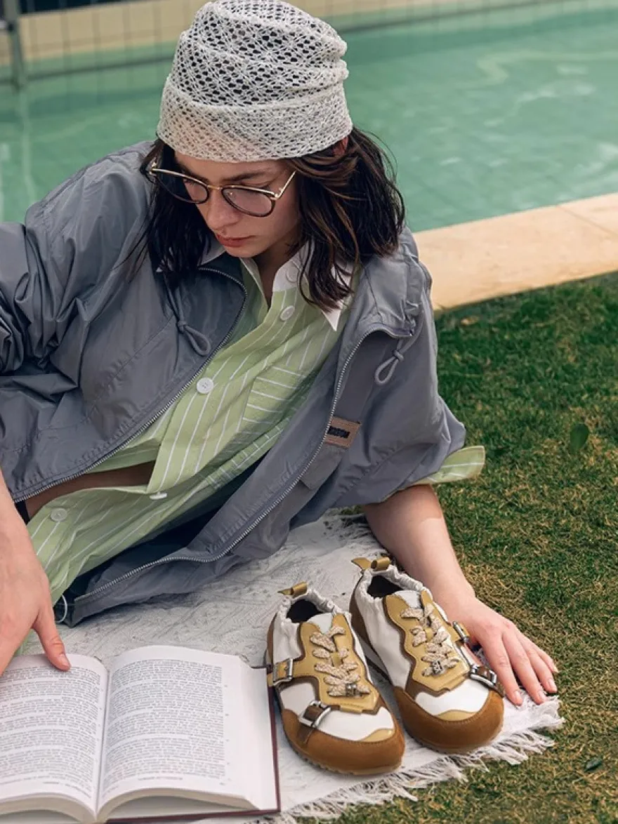 Baskets décontractées à lacets et bout rond pour femme chaussures de sport à boucle