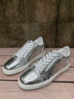 Baskets décontractées pour femmes bout rond motif serpent lacets chaussures de skate