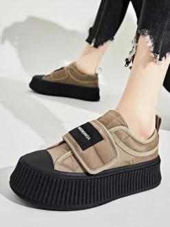 Baskets kaki pour femmes chaussures à plateforme de styliste à bout rond