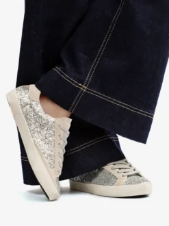 Baskets noires à lacets et paillettes chaussures confortables femmes