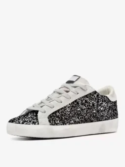 Baskets noires à lacets et paillettes chaussures confortables femmes