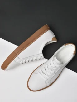 Baskets pour hommes Chaussures de sport à bout rond en cuir à la mode