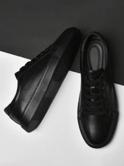 Baskets pour hommes Chaussures de sport à bout rond en cuir à la mode