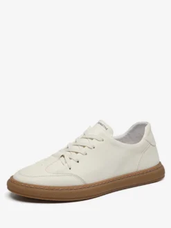 Baskets pour hommes confortables en cuir à bout rond Baskets Chaussures de sport