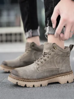 Baskets pour hommes en cuir confortable à bout rond