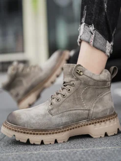 Baskets pour hommes en cuir confortable à bout rond