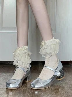 Bas Lolita doux à volants blancs accessoire en dentelle de polyester accessoires Lolita