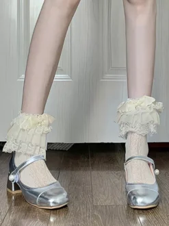 Bas Lolita doux à volants blancs accessoire en dentelle de polyester accessoires Lolita