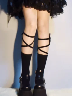 Bas Lolita Noir À Lacets En Polyester Accessoires Lolita Chic