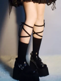 Bas Lolita Noir À Lacets En Polyester Accessoires Lolita Chic
