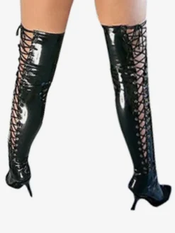 Bas long noir en PVC avec lacet Déguisements Halloween