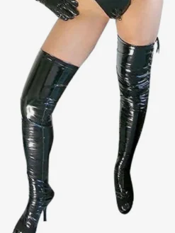 Bas long noir en PVC avec lacet Déguisements Halloween