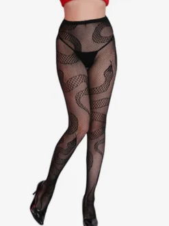 Bas Pour Femme Collants Imprimé Serpent Noir 1 Pièce