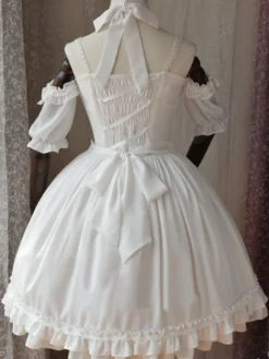 Belle robe à bretelles lolita en chiffon unicolore à volants et bretelles Robe Déguisements