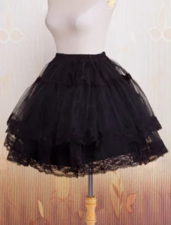 Bell forme Organza Noir Lolita jupon dentelle Déguisements Halloween