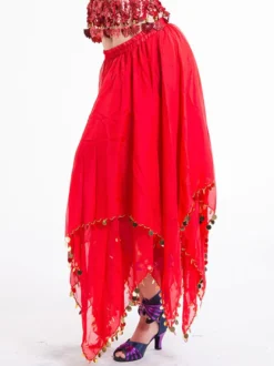 Belly Dance Costume Jupe femmes rouges en mousseline de soie Sequin Dancing Bottoms Déguisements Halloween