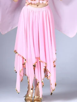 Belly Dance Costume Jupe femmes rouges en mousseline de soie Sequin Dancing Bottoms Déguisements Halloween