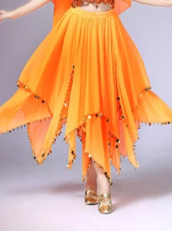 Belly Dance Costume Jupe femmes rouges en mousseline de soie Sequin Dancing Bottoms Déguisements Halloween