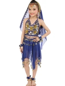 Belly Dance Costumes enfants robes de mousseline de soie rouge sans manche indienne Bollywood danse Déguisements Halloween