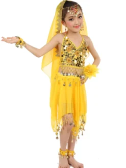 Belly Dance Costumes enfants robes de mousseline de soie rouge sans manche indienne Bollywood danse Déguisements Halloween