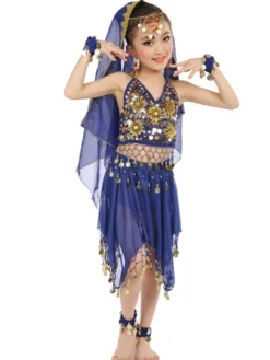 Belly Dance Costumes enfants robes de mousseline de soie rouge sans manche indienne Bollywood danse Déguisements Halloween