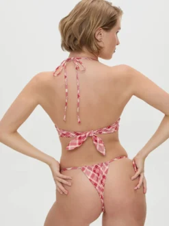 Bikini bandana sexy pour femme - Maillot de bain 2 pièces rouge à carreaux col halter bas string échancré - Été 2026