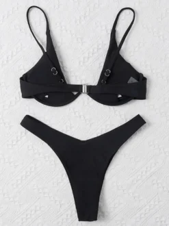 Bikini Maillot Femme Taille Haute avec Bretelles Imprimés à Col Décolleté en V Unicolore
