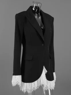 Blazer à bordure en dentelle et fermeture à un bouton pour femme 2026