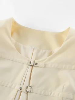 Blazer court jaune beurre pour femme - Veste élégante à boucle sur le devant et col rond - Coupe ajustée - Tenues pour un rendez-vous galant 2026
