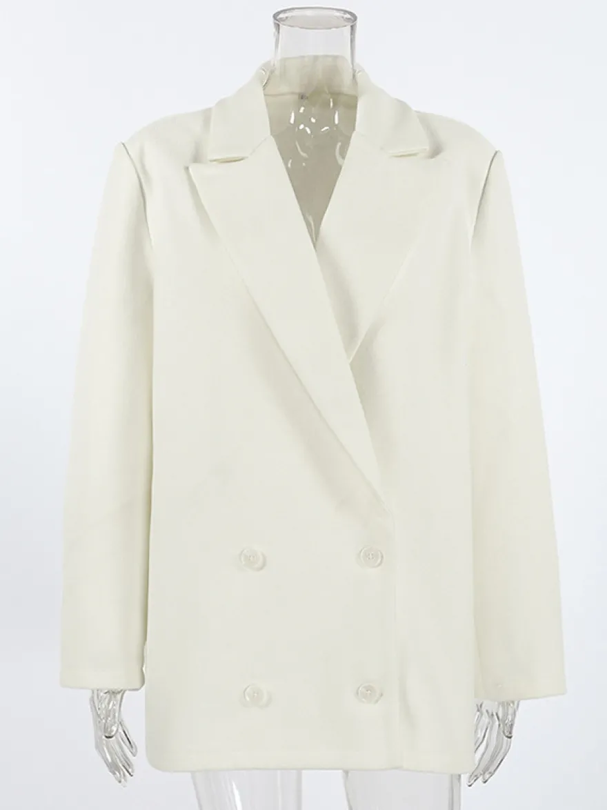Blazer crème à revers cranté pour femme - Veste oversize à simple boutonnage - Tenue printanière décontractée et minimaliste idéale pour la ville (collection printemps 2026)