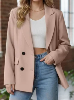 Blazer croisé pour femme col à revers couleur unie style décontracté idéal pour le bureau.