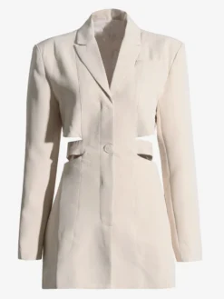 Blazer découpé pour femme - Veste longue beige élégante à un bouton coupe ajustée - Idéale pour le printemps 2026 du bureau au dîner