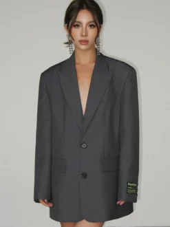 Blazer Femme Chic Moderne Col Rabattu Boutons Manches Longues