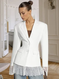 Blazer femme coupe sablier orné de dentelle - Veste de tailleur slim à manches évasées - Tenues chics streetwear et formelles 2026