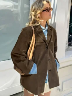 Blazer Femme Moderne En Daim Col Rabattu Manches Longues