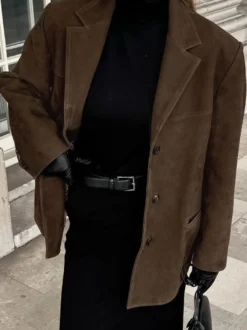 Blazer Femme Moderne En Daim Col Rabattu Manches Longues