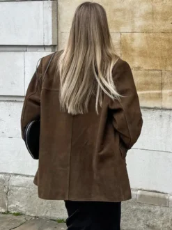 Blazer Femme Moderne En Daim Col Rabattu Manches Longues